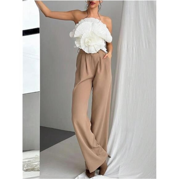 🌸 3D Flower Bandeau Crop Top | Strapless Summer Tube Top - Picture 4 of 5